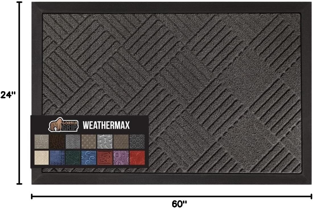 image:imageGORILLA GRIP 100 Waterproof AllSeason WeatherMAX Doormat US Designed Natural Rubber Stain Fade Resistant Low Profile Indoor Outdoor Door Mats Easy Clean 29x17 Gray DiamondGray Diamond