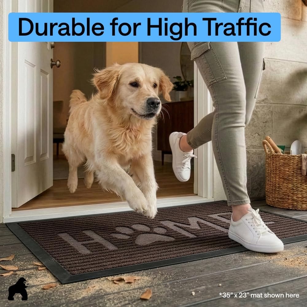 image:imageGORILLA GRIP 100 Waterproof AllSeason WeatherMAX Doormat US Designed Natural Rubber Stain Fade Resistant Low Profile Indoor Outdoor Door Mats Easy Clean 29x17 Gray DiamondEspresso Home Paw