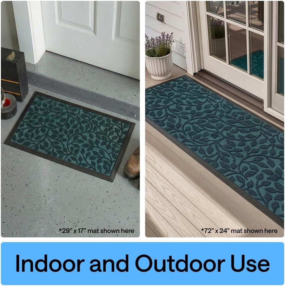 image:imageGORILLA GRIP 100 Waterproof AllSeason WeatherMAX Doormat US Designed Natural Rubber Stain Fade Resistant Low Profile Indoor Outdoor Door Mats Easy Clean 29x17 Gray DiamondMoss Vine Leaves