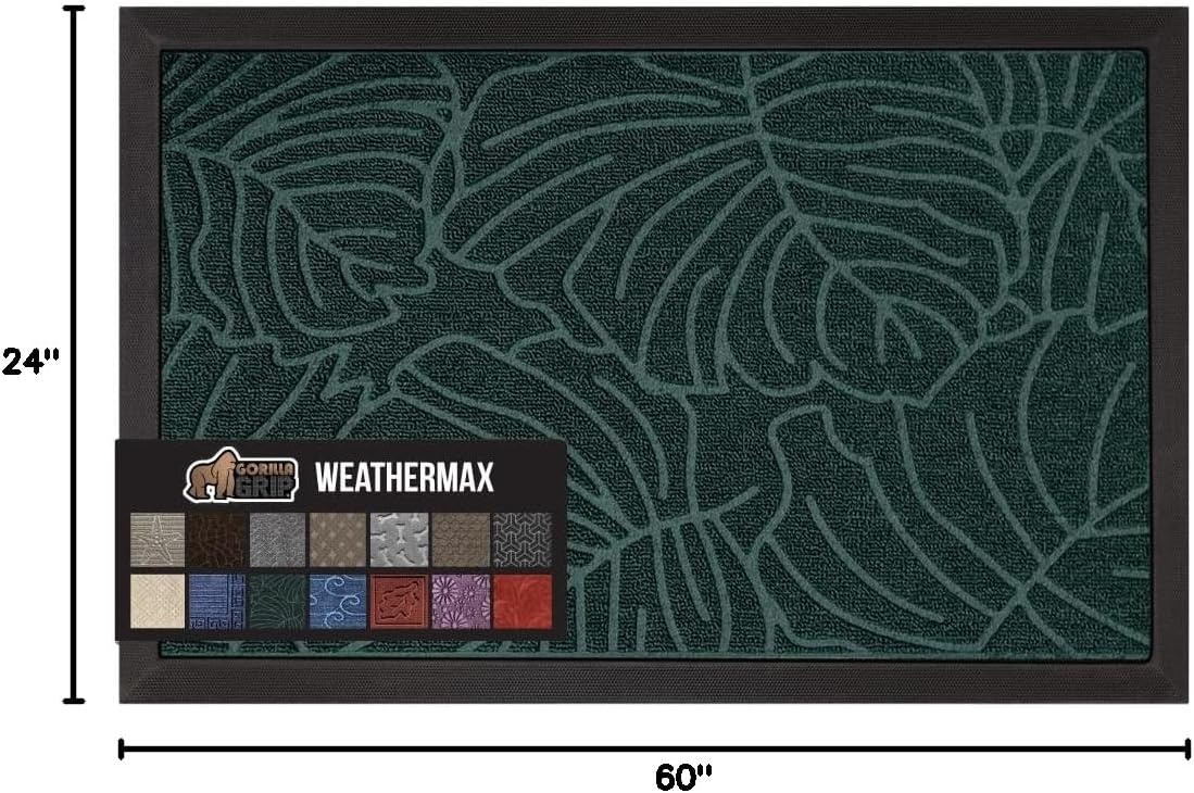 image:imageGORILLA GRIP 100 Waterproof AllSeason WeatherMAX Doormat US Designed Natural Rubber Stain Fade Resistant Low Profile Indoor Outdoor Door Mats Easy Clean 29x17 Gray DiamondGreen Palm