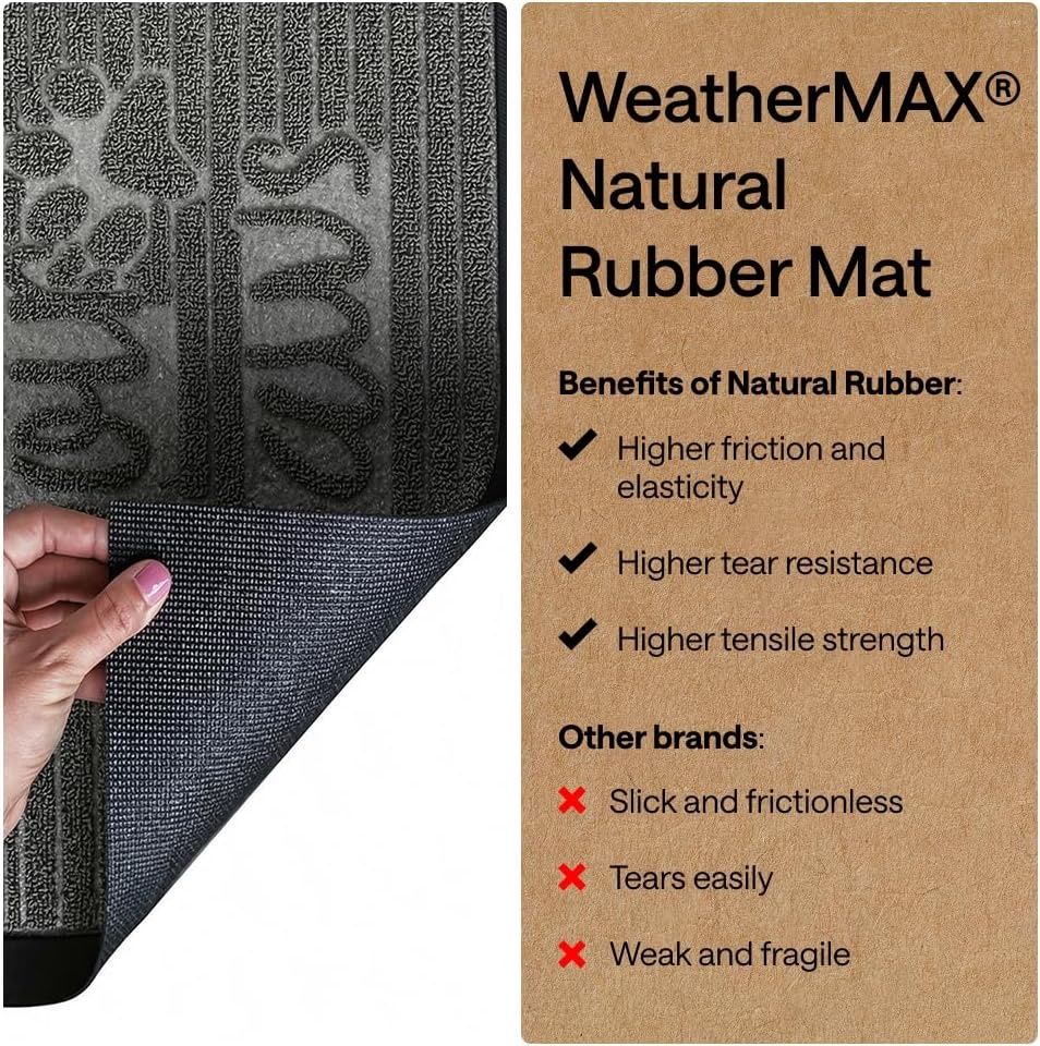 image:imageGORILLA GRIP 100 Waterproof AllSeason WeatherMAX Doormat US Designed Natural Rubber Stain Fade Resistant Low Profile Indoor Outdoor Door Mats Easy Clean 29x17 Gray DiamondStone Paws