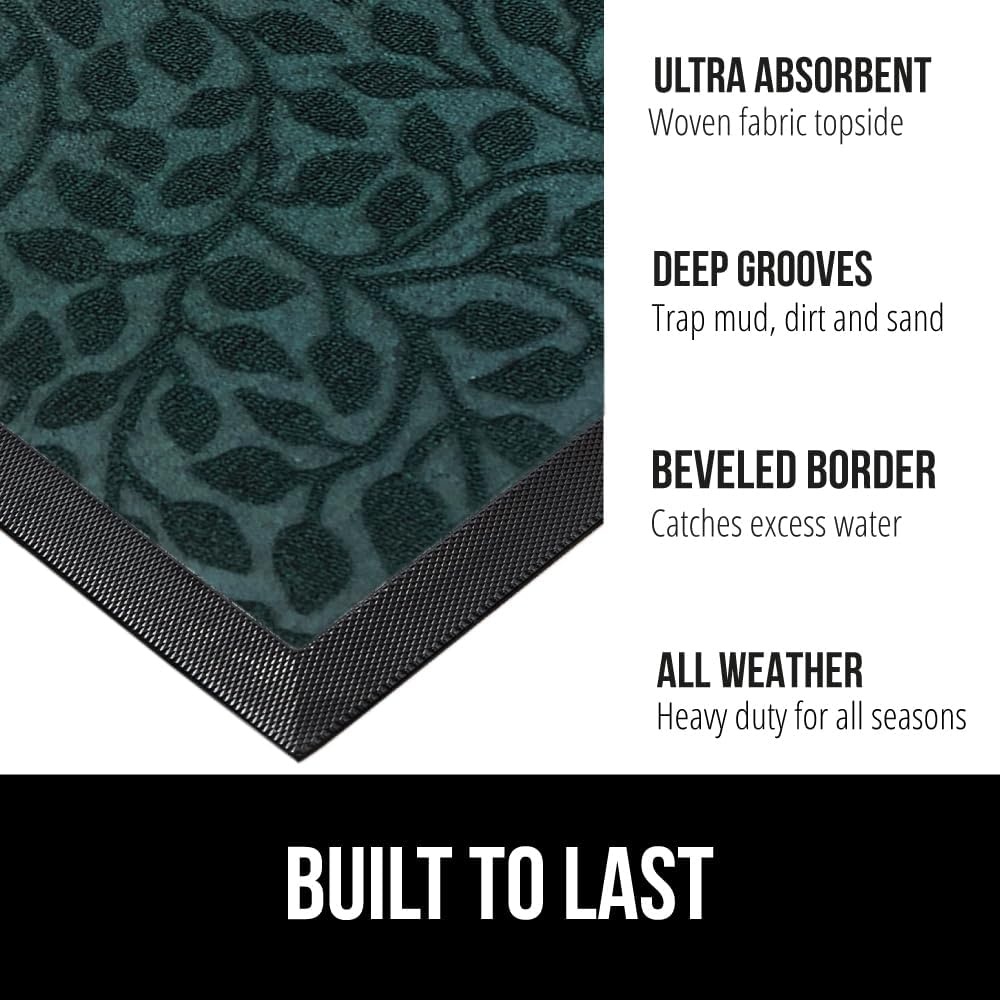 image:imageGORILLA GRIP 100 Waterproof AllSeason WeatherMAX Doormat US Designed Natural Rubber Stain Fade Resistant Low Profile Indoor Outdoor Door Mats Easy Clean 29x17 Gray DiamondMoss Vine Leaves