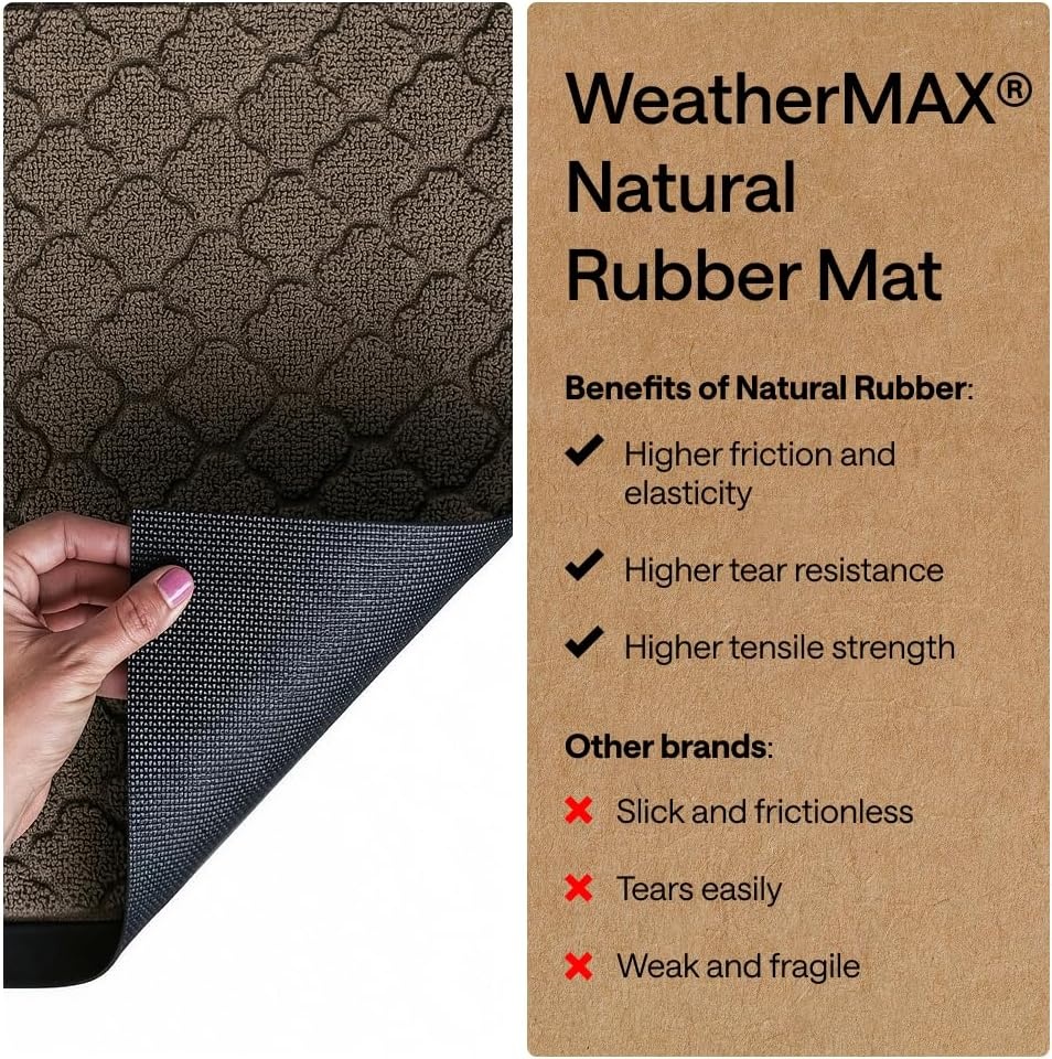 image:imageGORILLA GRIP 100 Waterproof AllSeason WeatherMAX Doormat US Designed Natural Rubber Stain Fade Resistant Low Profile Indoor Outdoor Door Mats Easy Clean 29x17 Gray DiamondLatte Quatrefoil