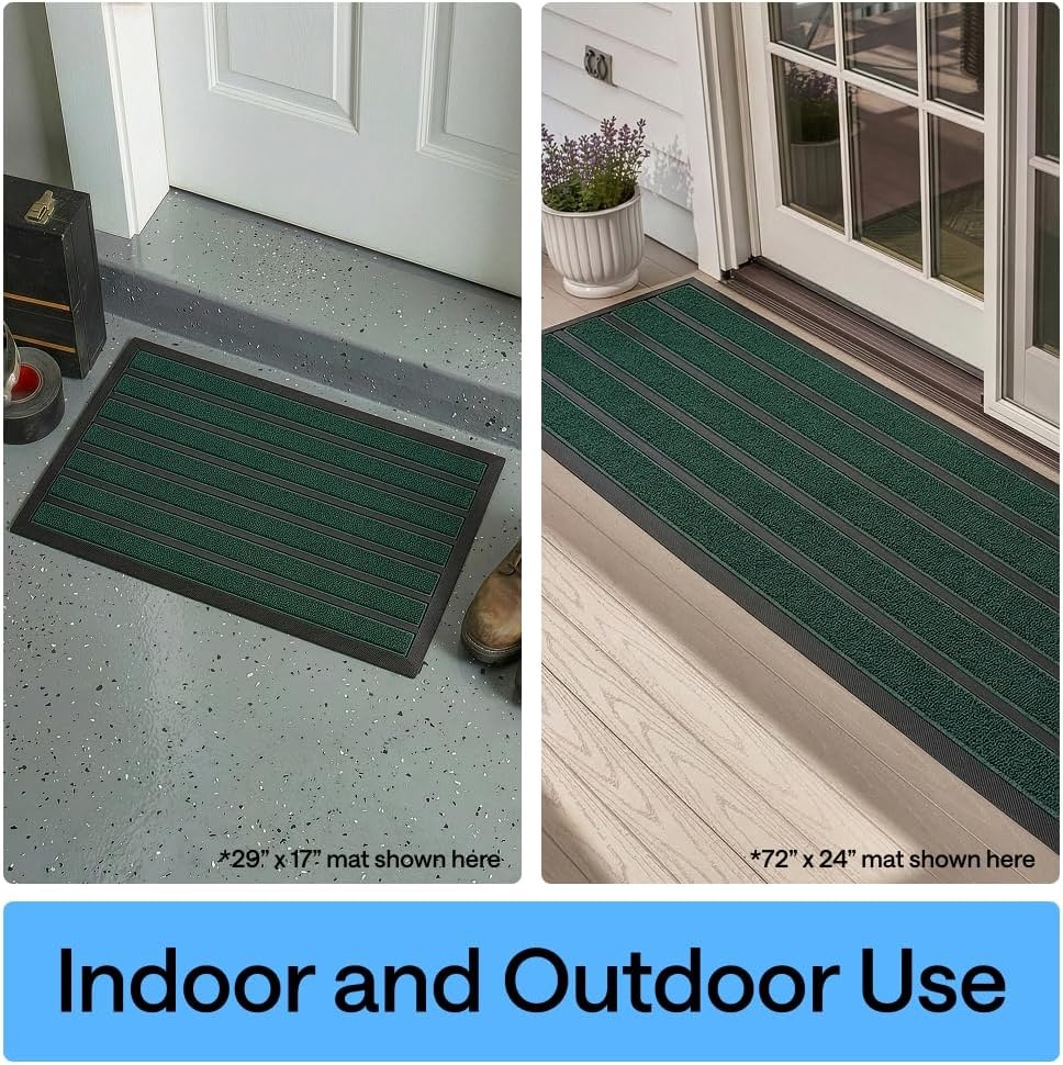 image:imageGORILLA GRIP 100 Waterproof AllSeason WeatherMAX Doormat US Designed Natural Rubber Stain Fade Resistant Low Profile Indoor Outdoor Door Mats Easy Clean 29x17 Gray DiamondGreen Stripe