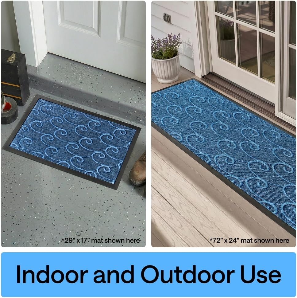 image:imageGORILLA GRIP 100 Waterproof AllSeason WeatherMAX Doormat US Designed Natural Rubber Stain Fade Resistant Low Profile Indoor Outdoor Door Mats Easy Clean 29x17 Gray DiamondOcean Blue Waves