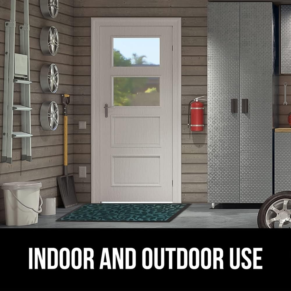 image:imageGORILLA GRIP 100 Waterproof AllSeason WeatherMAX Doormat US Designed Natural Rubber Stain Fade Resistant Low Profile Indoor Outdoor Door Mats Easy Clean 29x17 Gray DiamondMoss Vine Leaves