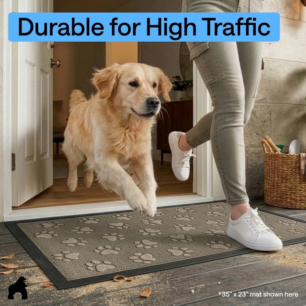 image:imageGORILLA GRIP 100 Waterproof AllSeason WeatherMAX Doormat US Designed Natural Rubber Stain Fade Resistant Low Profile Indoor Outdoor Door Mats Easy Clean 29x17 Gray DiamondTan Pawprints