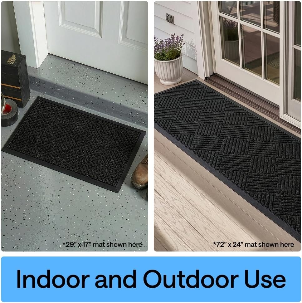 image:imageGORILLA GRIP 100 Waterproof AllSeason WeatherMAX Doormat US Designed Natural Rubber Stain Fade Resistant Low Profile Indoor Outdoor Door Mats Easy Clean 29x17 Gray DiamondBlack Diamond