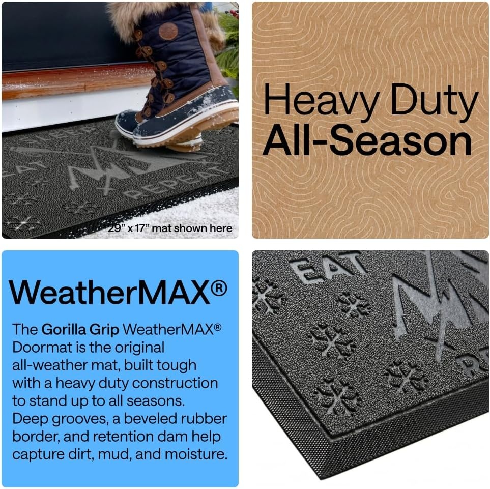 image:imageGORILLA GRIP 100 Waterproof AllSeason WeatherMAX Doormat US Designed Natural Rubber Stain Fade Resistant Low Profile Indoor Outdoor Door Mats Easy Clean 29x17 Gray DiamondGraphite Skiing