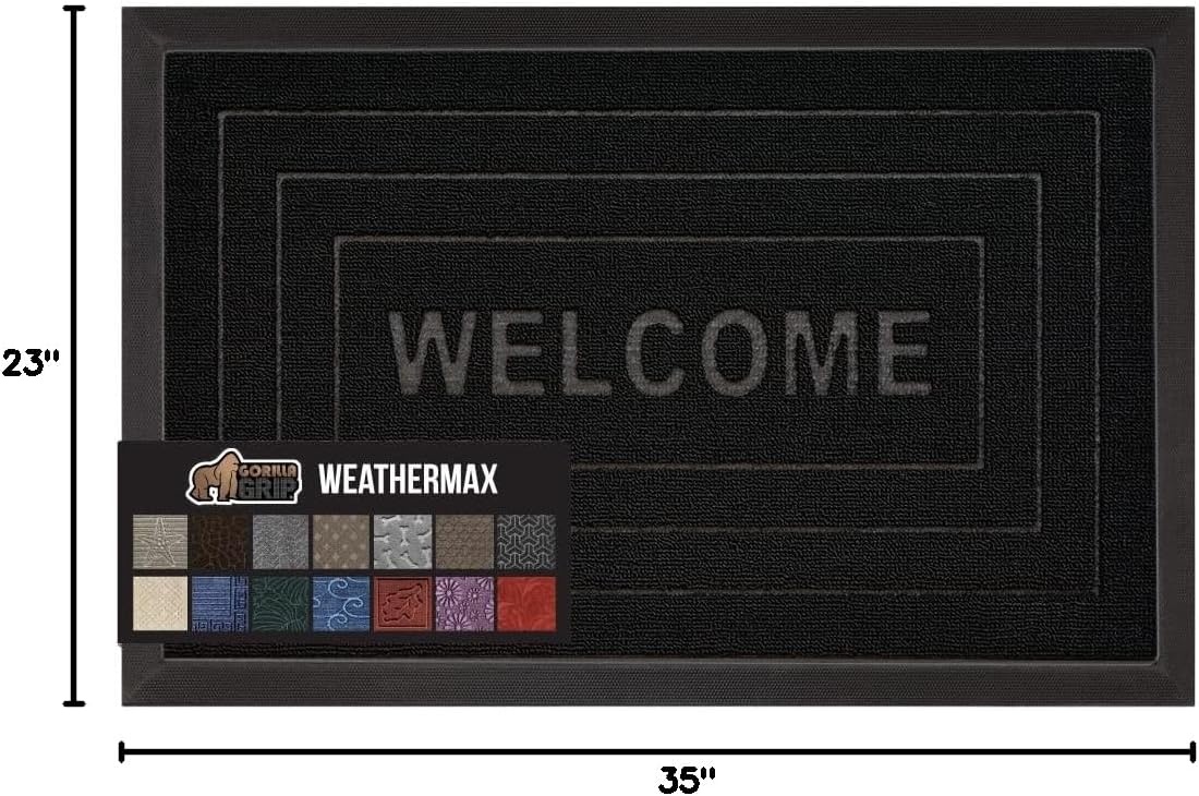 image:imageGORILLA GRIP 100 Waterproof AllSeason WeatherMAX Doormat US Designed Natural Rubber Stain Fade Resistant Low Profile Indoor Outdoor Door Mats Easy Clean 29x17 Gray DiamondBlack Welcome