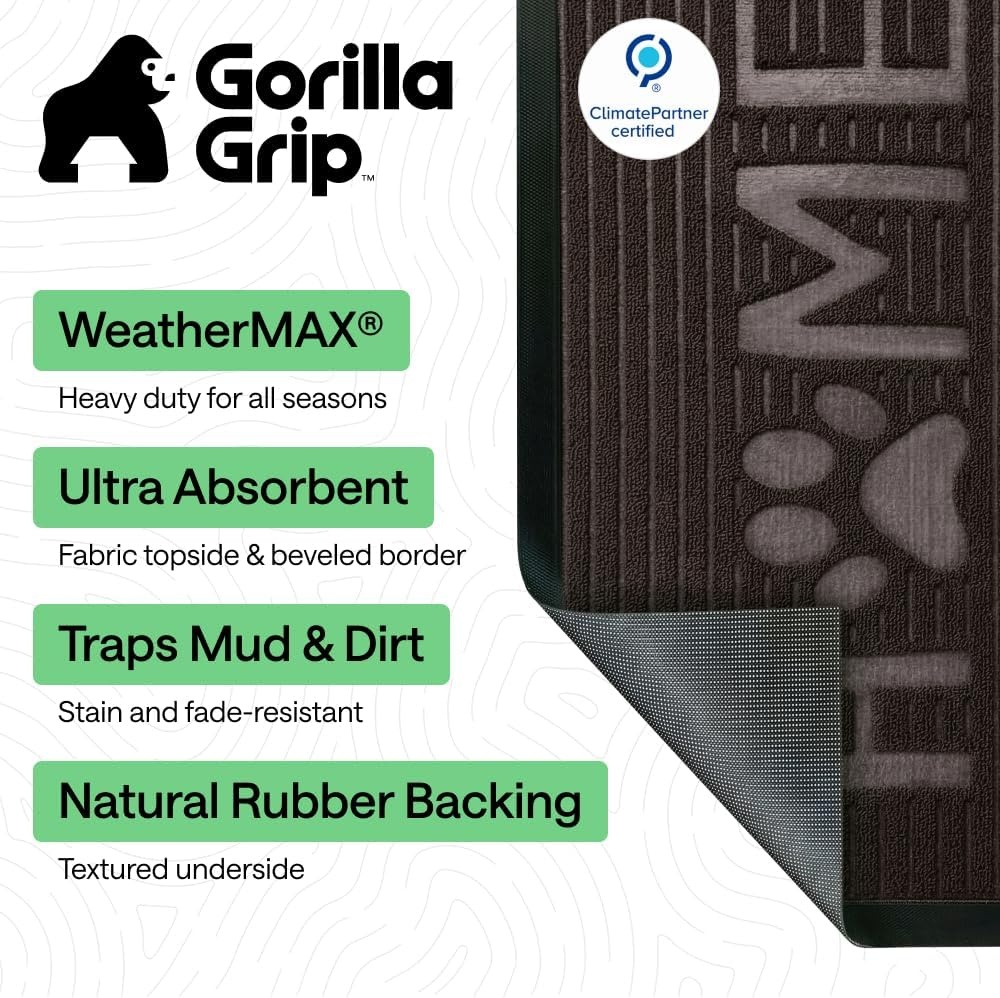 image:imageGORILLA GRIP 100 Waterproof AllSeason WeatherMAX Doormat US Designed Natural Rubber Stain Fade Resistant Low Profile Indoor Outdoor Door Mats Easy Clean 29x17 Gray DiamondEspresso Home Paw