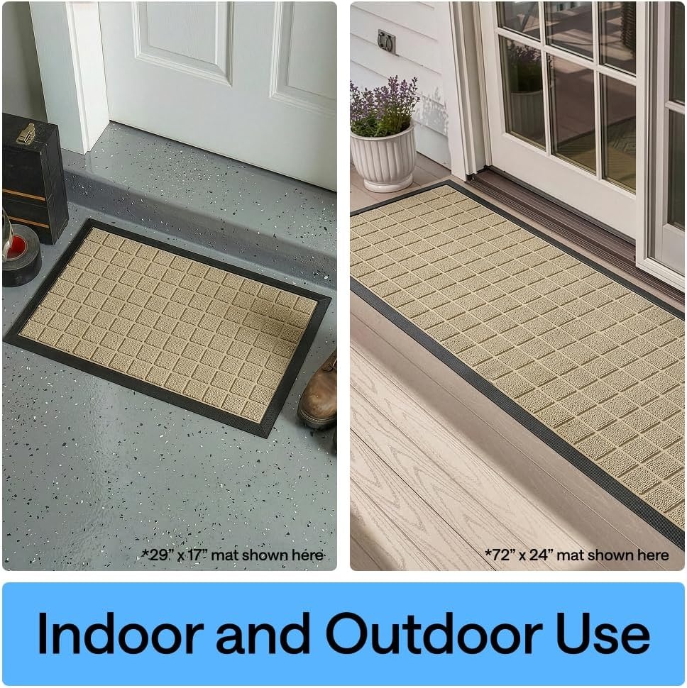 image:imageGORILLA GRIP 100 Waterproof AllSeason WeatherMAX Doormat US Designed Natural Rubber Stain Fade Resistant Low Profile Indoor Outdoor Door Mats Easy Clean 29x17 Gray DiamondTaupe Grid