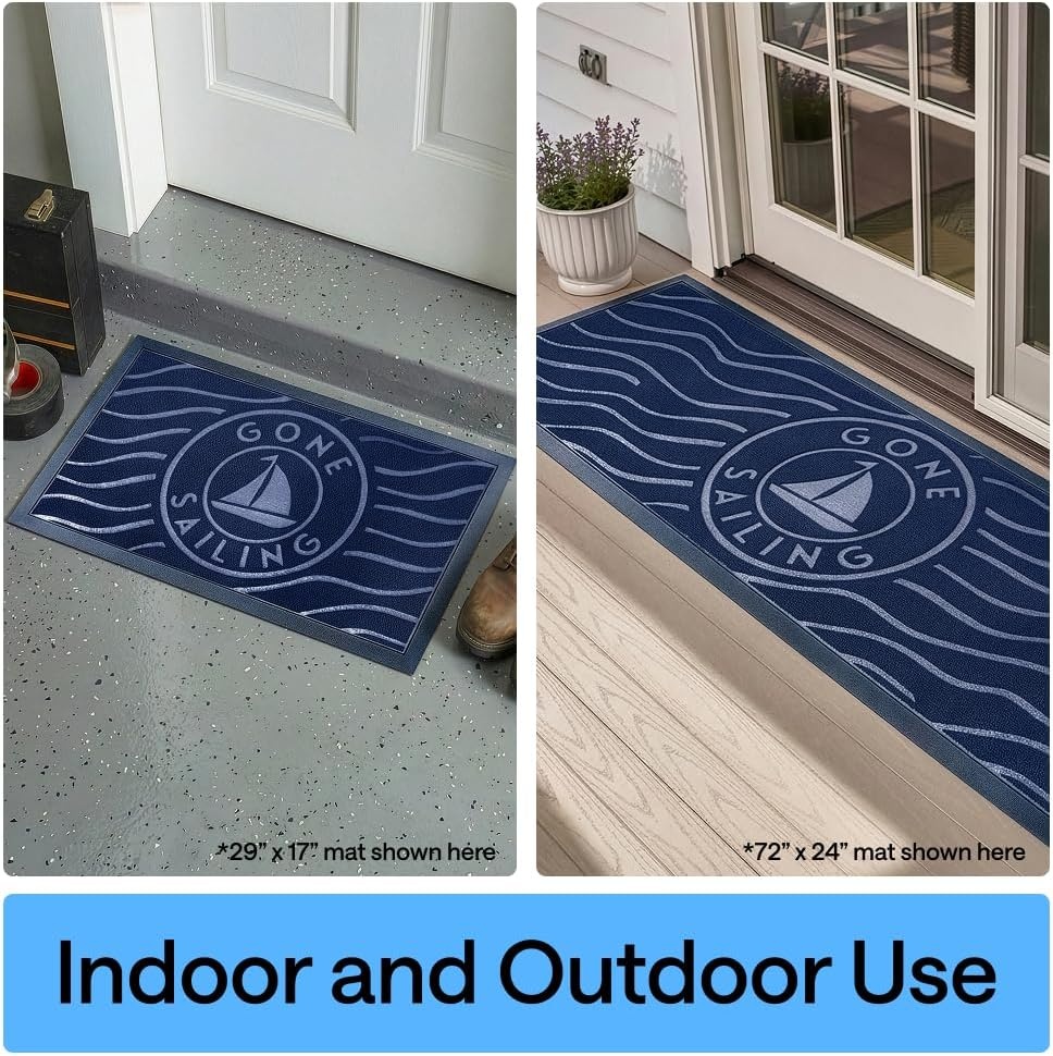 image:imageGORILLA GRIP 100 Waterproof AllSeason WeatherMAX Doormat US Designed Natural Rubber Stain Fade Resistant Low Profile Indoor Outdoor Door Mats Easy Clean 29x17 Gray DiamondBlue Gone Sailing