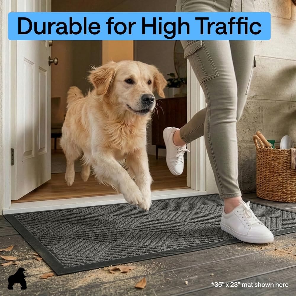 image:imageGORILLA GRIP 100 Waterproof AllSeason WeatherMAX Doormat US Designed Natural Rubber Stain Fade Resistant Low Profile Indoor Outdoor Door Mats Easy Clean 29x17 Gray DiamondGray Diamond