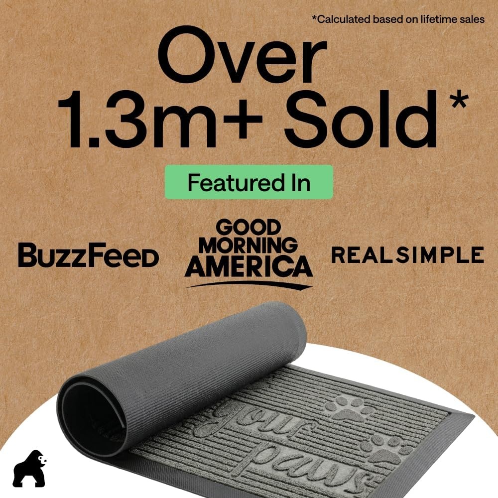 image:imageGORILLA GRIP 100 Waterproof AllSeason WeatherMAX Doormat US Designed Natural Rubber Stain Fade Resistant Low Profile Indoor Outdoor Door Mats Easy Clean 29x17 Gray DiamondStone Paws