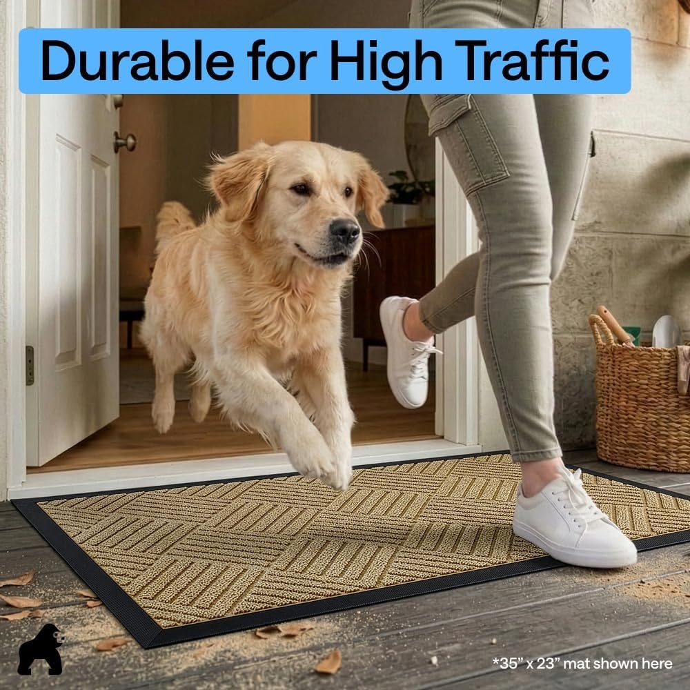 image:imageGORILLA GRIP 100 Waterproof AllSeason WeatherMAX Doormat US Designed Natural Rubber Stain Fade Resistant Low Profile Indoor Outdoor Door Mats Easy Clean 29x17 Gray DiamondBeige Diamond