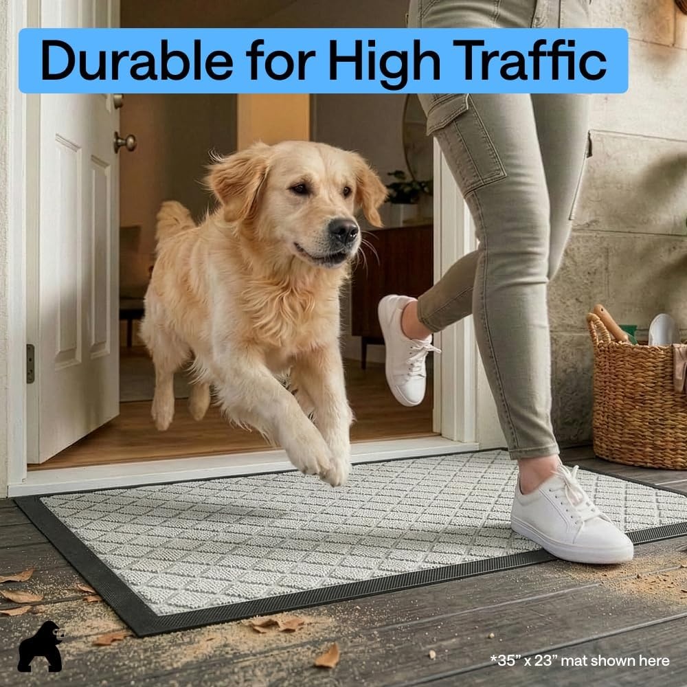image:imageGORILLA GRIP 100 Waterproof AllSeason WeatherMAX Doormat US Designed Natural Rubber Stain Fade Resistant Low Profile Indoor Outdoor Door Mats Easy Clean 29x17 Gray DiamondLight Gray Lattice