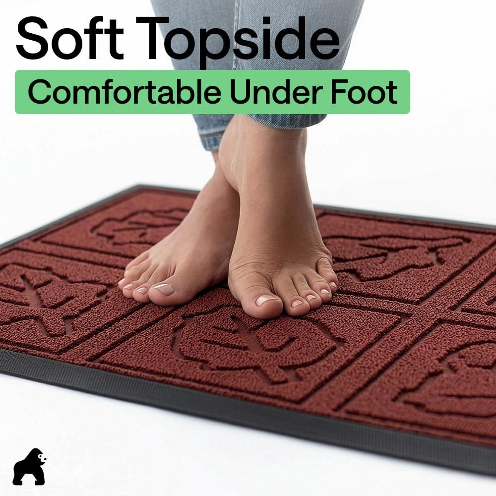 image:imageGORILLA GRIP 100 Waterproof AllSeason WeatherMAX Doormat US Designed Natural Rubber Stain Fade Resistant Low Profile Indoor Outdoor Door Mats Easy Clean 29x17 Gray DiamondBurgundy Leaves