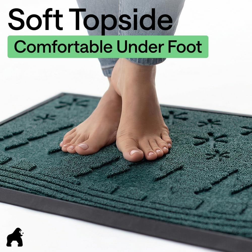 image:imageGORILLA GRIP 100 Waterproof AllSeason WeatherMAX Doormat US Designed Natural Rubber Stain Fade Resistant Low Profile Indoor Outdoor Door Mats Easy Clean 29x17 Gray DiamondEvergreen Snowscape