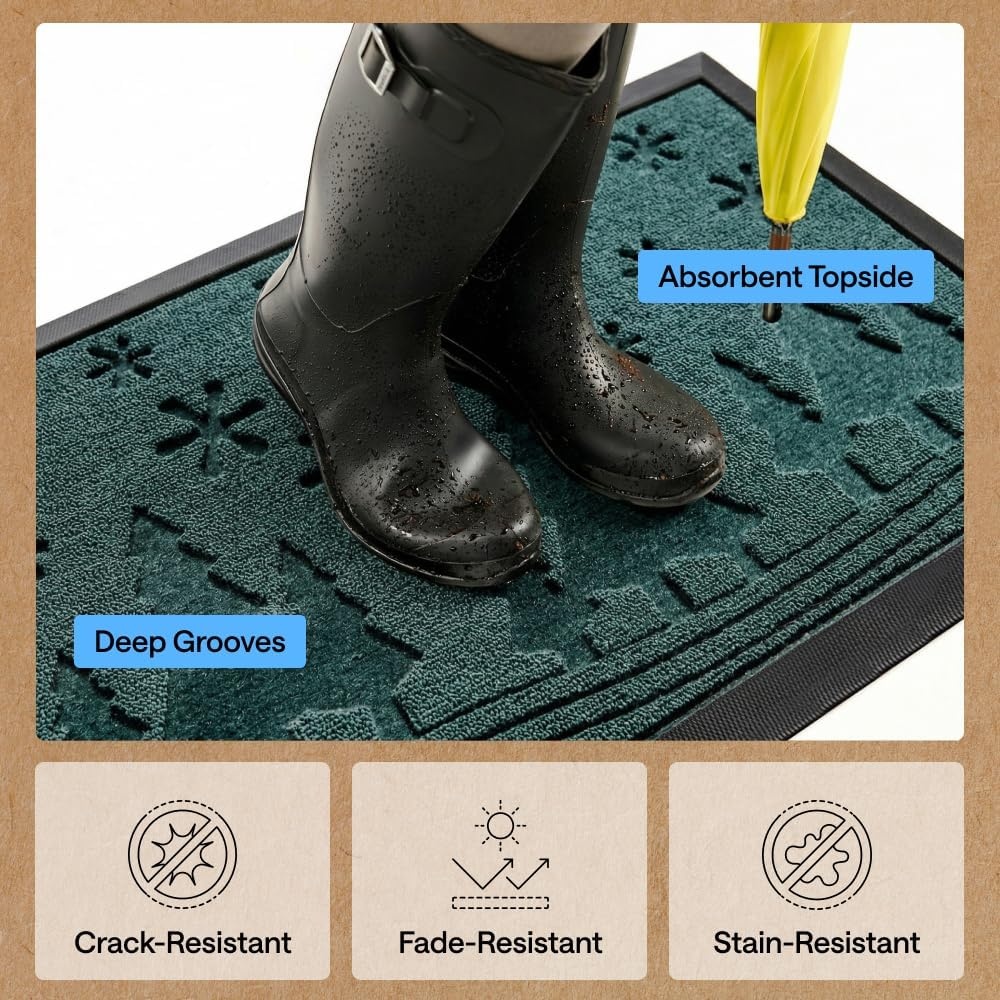 image:imageGORILLA GRIP 100 Waterproof AllSeason WeatherMAX Doormat US Designed Natural Rubber Stain Fade Resistant Low Profile Indoor Outdoor Door Mats Easy Clean 29x17 Gray DiamondEvergreen Snowscape