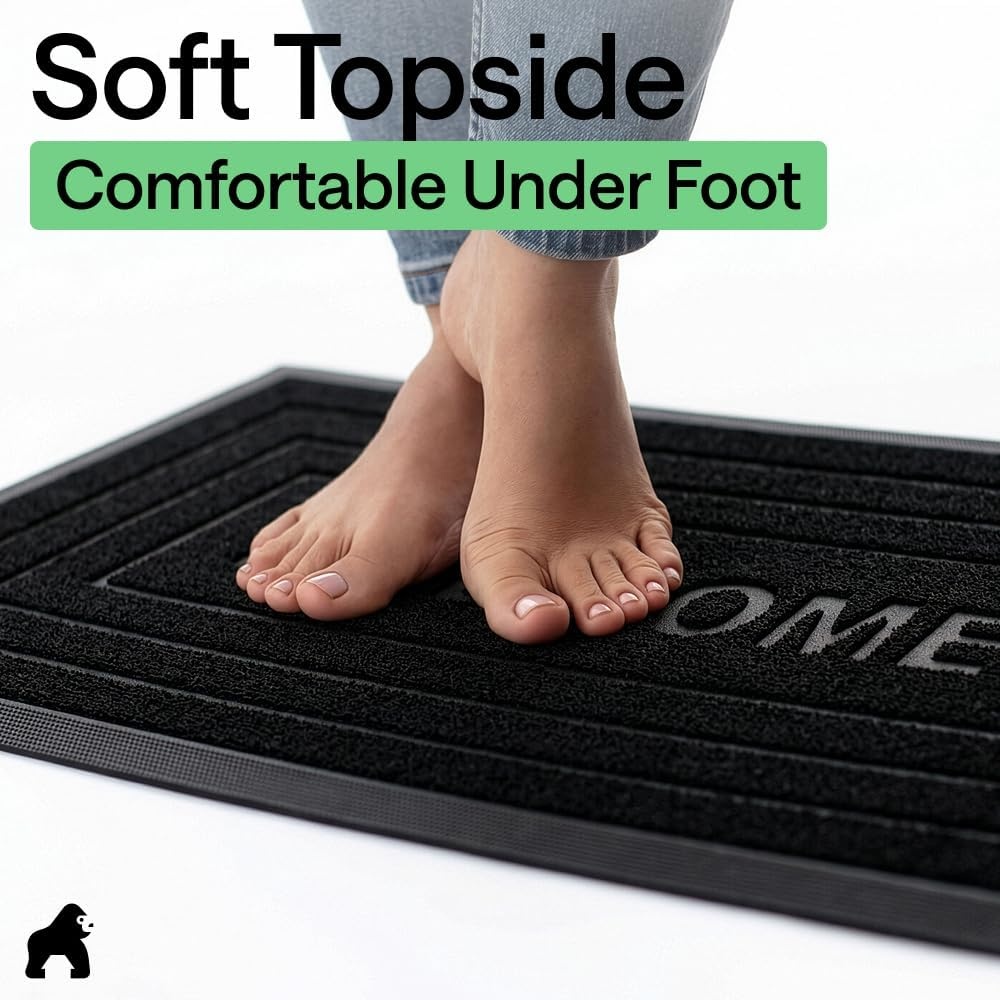 image:imageGORILLA GRIP 100 Waterproof AllSeason WeatherMAX Doormat US Designed Natural Rubber Stain Fade Resistant Low Profile Indoor Outdoor Door Mats Easy Clean 29x17 Gray DiamondBlack Welcome