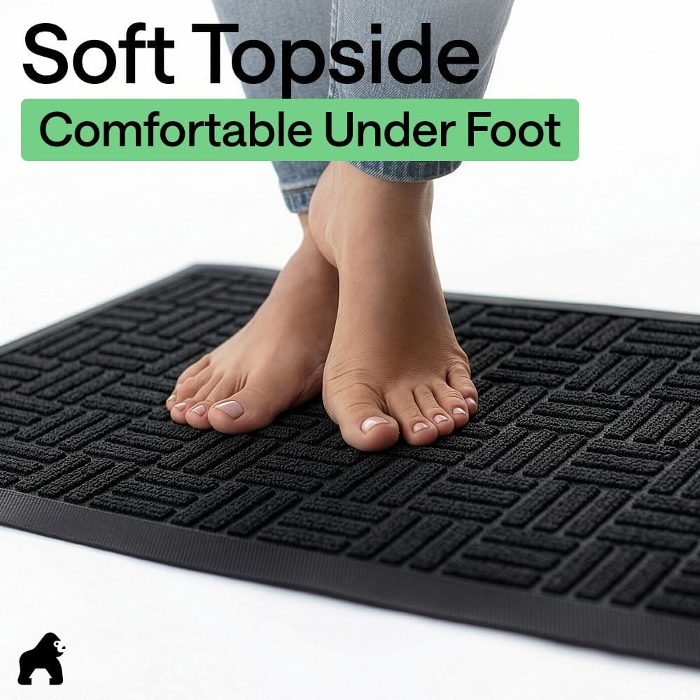 image:imageGORILLA GRIP 100 Waterproof AllSeason WeatherMAX Doormat US Designed Natural Rubber Stain Fade Resistant Low Profile Indoor Outdoor Door Mats Easy Clean 29x17 Gray DiamondBlack Maze