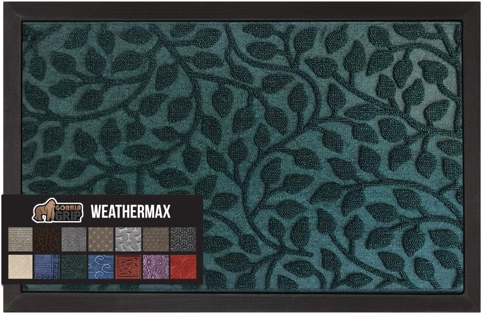 image:imageGORILLA GRIP 100 Waterproof AllSeason WeatherMAX Doormat US Designed Natural Rubber Stain Fade Resistant Low Profile Indoor Outdoor Door Mats Easy Clean 29x17 Gray DiamondMoss Vine Leaves