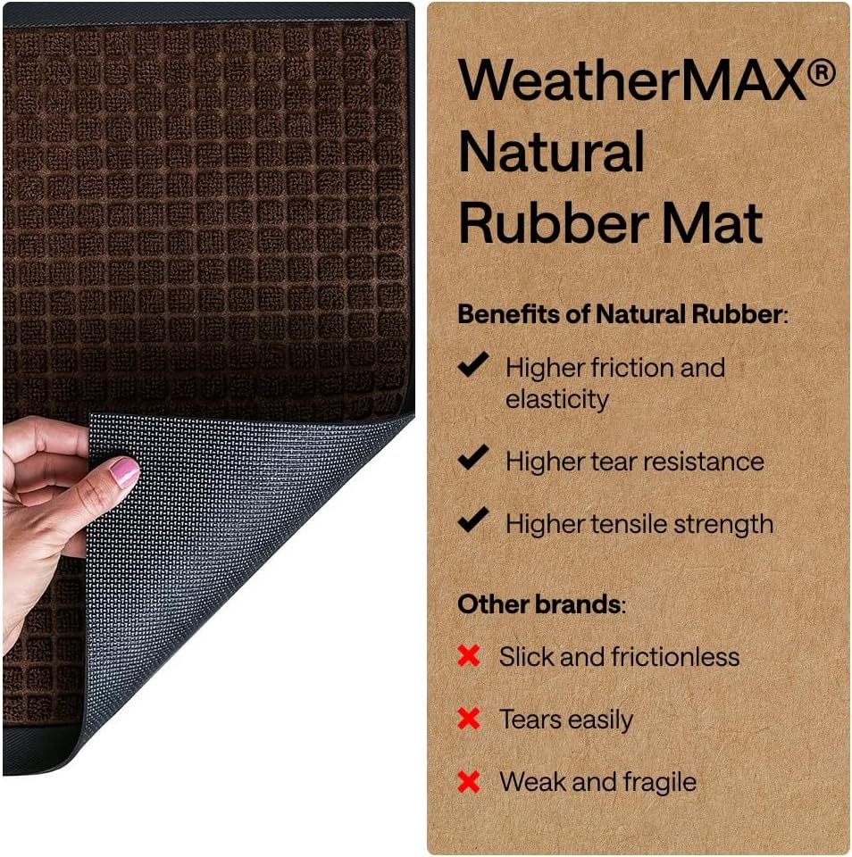 image:imageGORILLA GRIP 100 Waterproof AllSeason WeatherMAX Doormat US Designed Natural Rubber Stain Fade Resistant Low Profile Indoor Outdoor Door Mats Easy Clean 29x17 Gray DiamondCoffee Squares