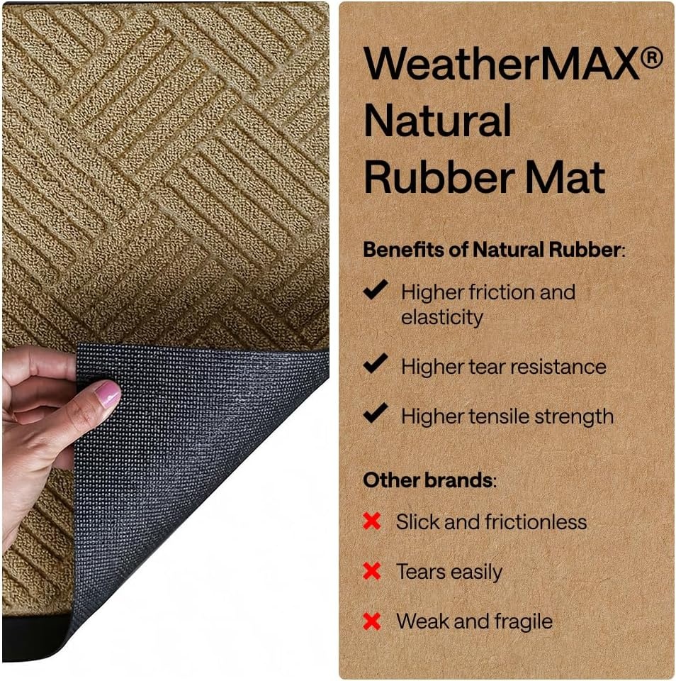 image:imageGORILLA GRIP 100 Waterproof AllSeason WeatherMAX Doormat US Designed Natural Rubber Stain Fade Resistant Low Profile Indoor Outdoor Door Mats Easy Clean 29x17 Gray DiamondBeige Diamond