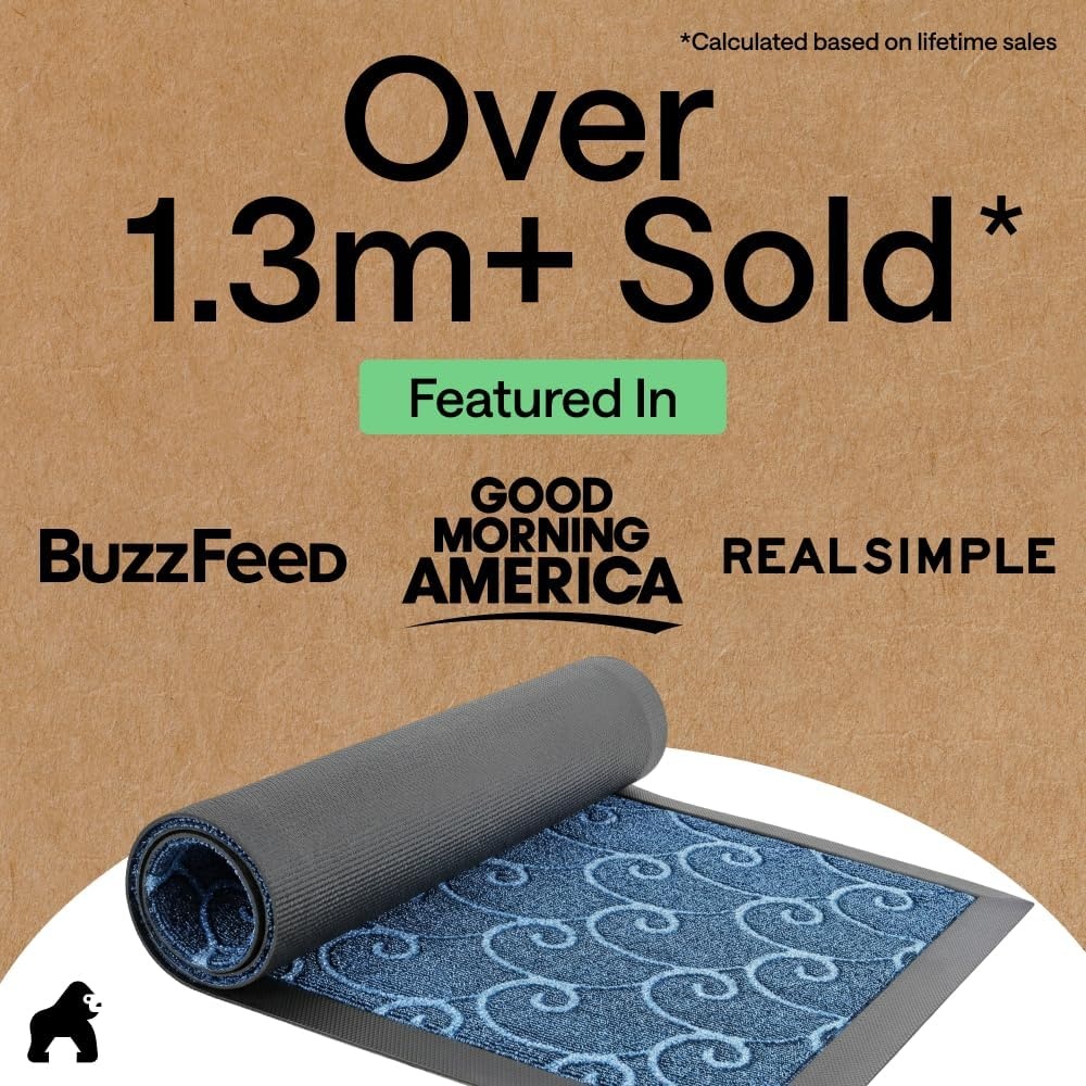 image:imageGORILLA GRIP 100 Waterproof AllSeason WeatherMAX Doormat US Designed Natural Rubber Stain Fade Resistant Low Profile Indoor Outdoor Door Mats Easy Clean 29x17 Gray DiamondOcean Blue Waves