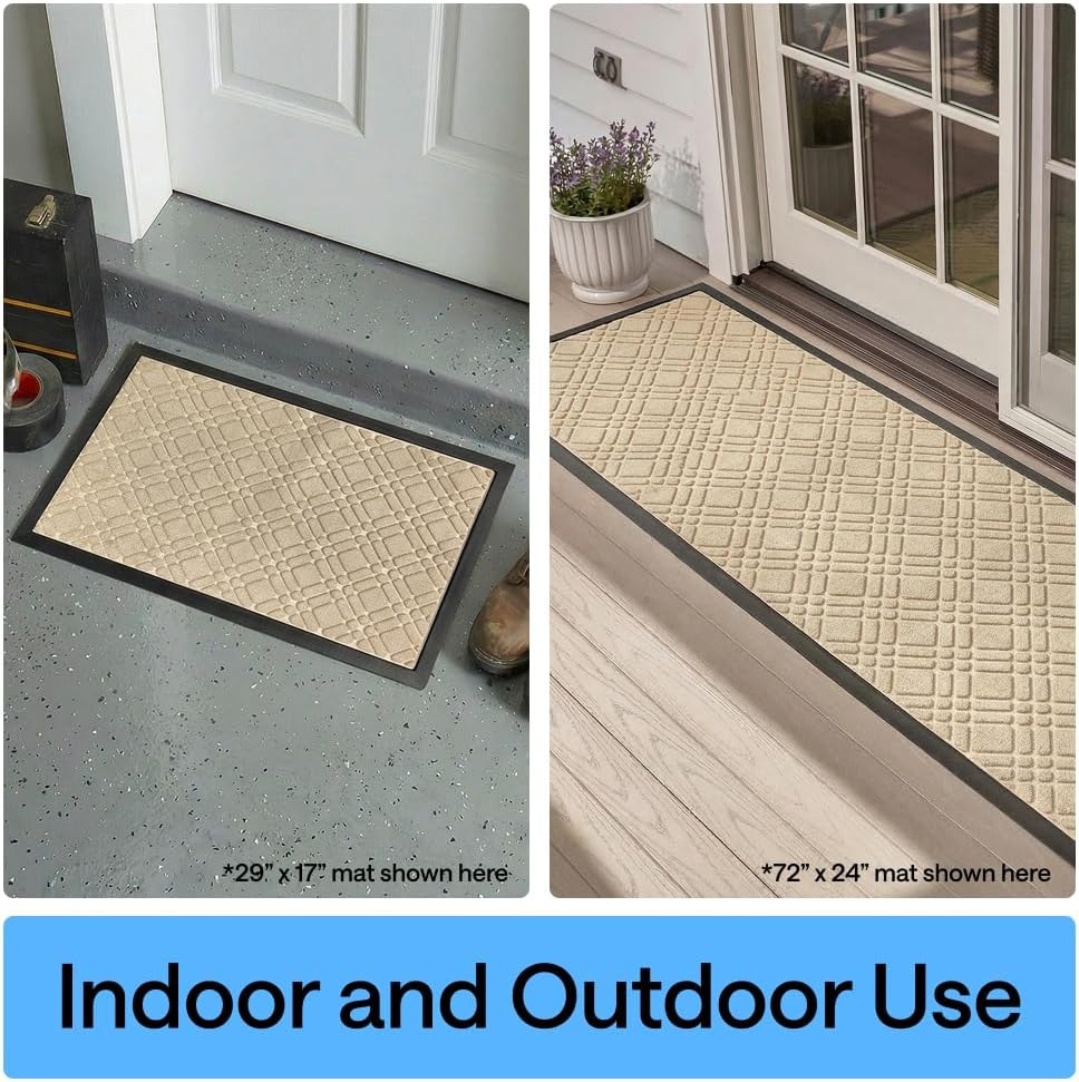 image:imageGORILLA GRIP 100 Waterproof AllSeason WeatherMAX Doormat US Designed Natural Rubber Stain Fade Resistant Low Profile Indoor Outdoor Door Mats Easy Clean 29x17 Gray DiamondModern Latte