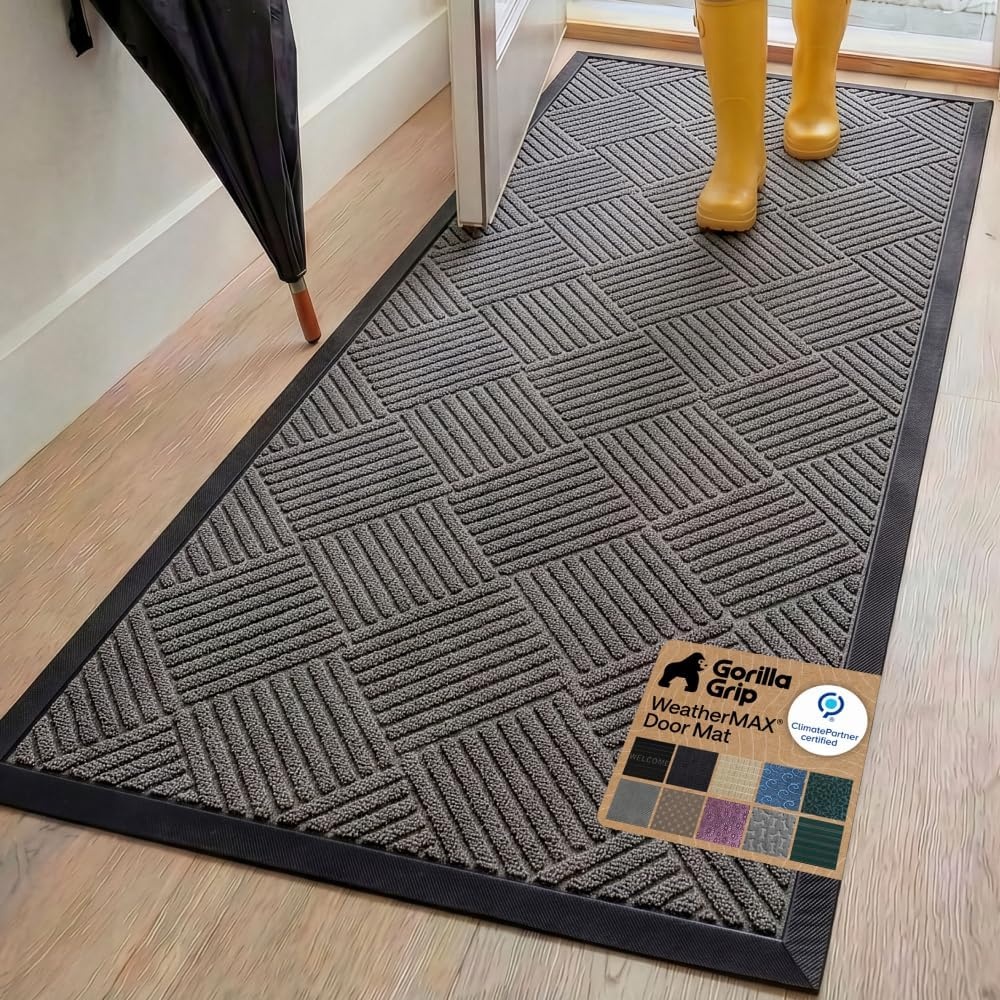 image:imageGORILLA GRIP 100 Waterproof AllSeason WeatherMAX Doormat US Designed Natural Rubber Stain Fade Resistant Low Profile Indoor Outdoor Door Mats Easy Clean 29x17 Gray DiamondGray Diamond