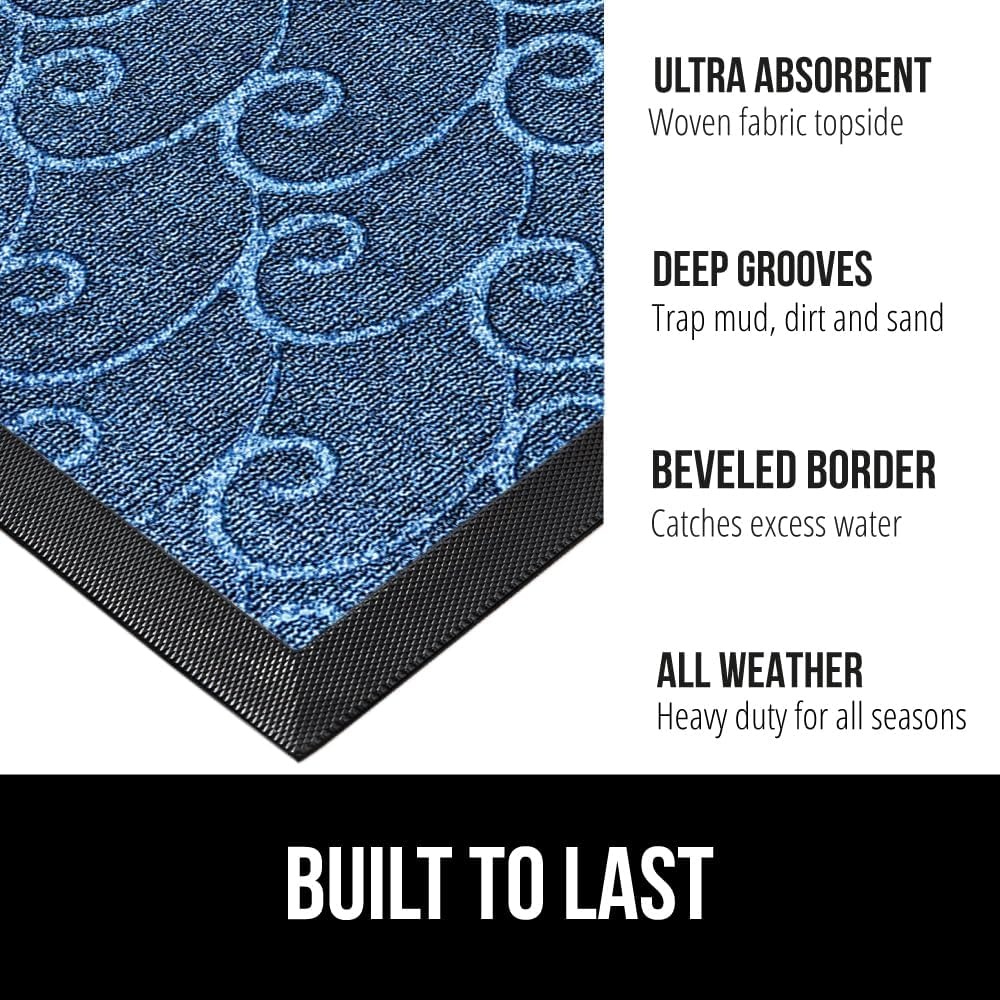 image:imageGORILLA GRIP 100 Waterproof AllSeason WeatherMAX Doormat US Designed Natural Rubber Stain Fade Resistant Low Profile Indoor Outdoor Door Mats Easy Clean 29x17 Gray DiamondOcean Blue Waves