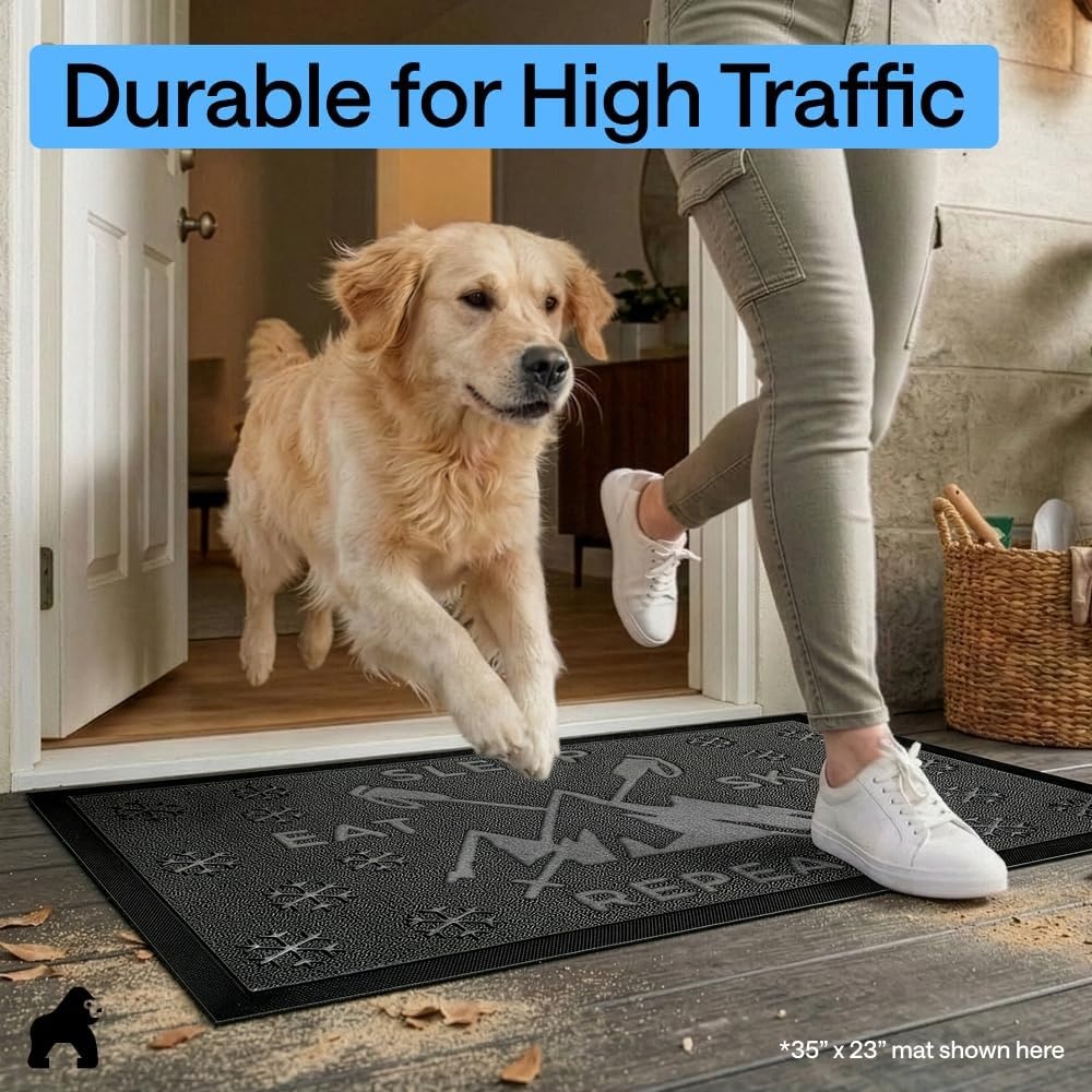 image:imageGORILLA GRIP 100 Waterproof AllSeason WeatherMAX Doormat US Designed Natural Rubber Stain Fade Resistant Low Profile Indoor Outdoor Door Mats Easy Clean 29x17 Gray DiamondGraphite Skiing