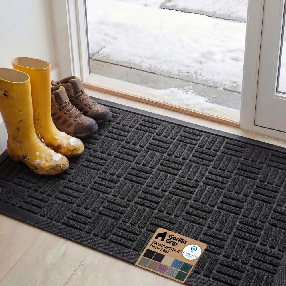 image:imageGORILLA GRIP 100 Waterproof AllSeason WeatherMAX Doormat US Designed Natural Rubber Stain Fade Resistant Low Profile Indoor Outdoor Door Mats Easy Clean 29x17 Gray DiamondBlack Maze