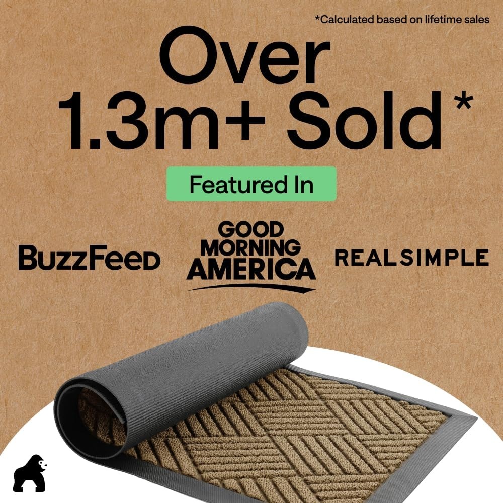 image:imageGORILLA GRIP 100 Waterproof AllSeason WeatherMAX Doormat US Designed Natural Rubber Stain Fade Resistant Low Profile Indoor Outdoor Door Mats Easy Clean 29x17 Gray DiamondBeige Diamond