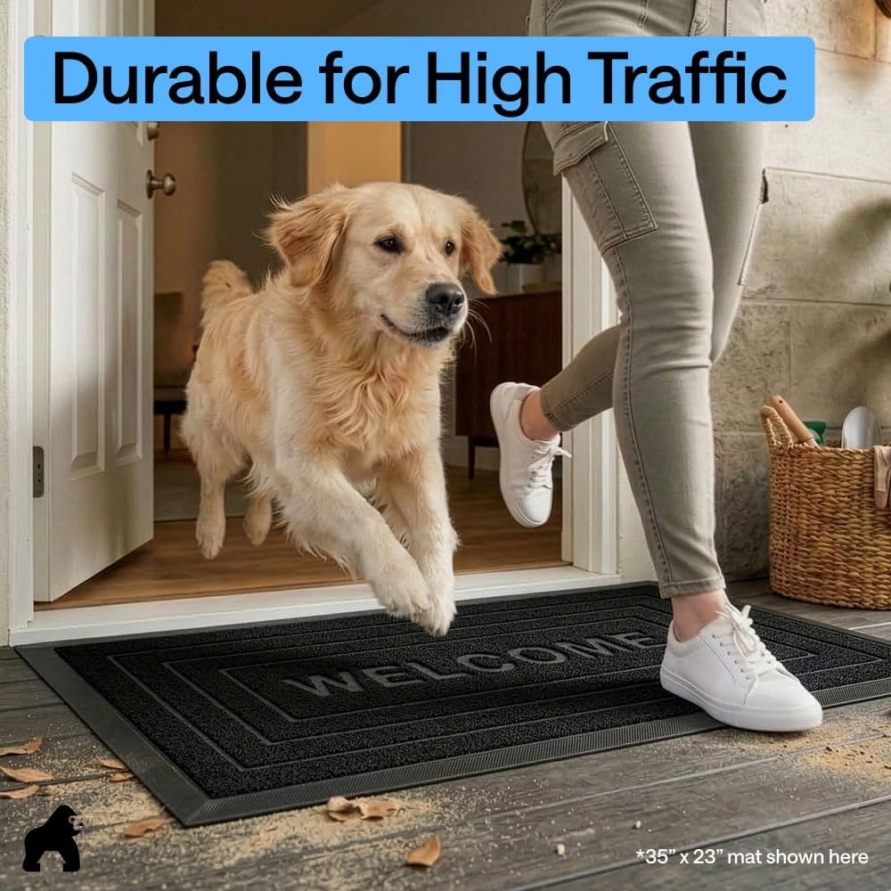image:imageGORILLA GRIP 100 Waterproof AllSeason WeatherMAX Doormat US Designed Natural Rubber Stain Fade Resistant Low Profile Indoor Outdoor Door Mats Easy Clean 29x17 Gray DiamondBlack Welcome