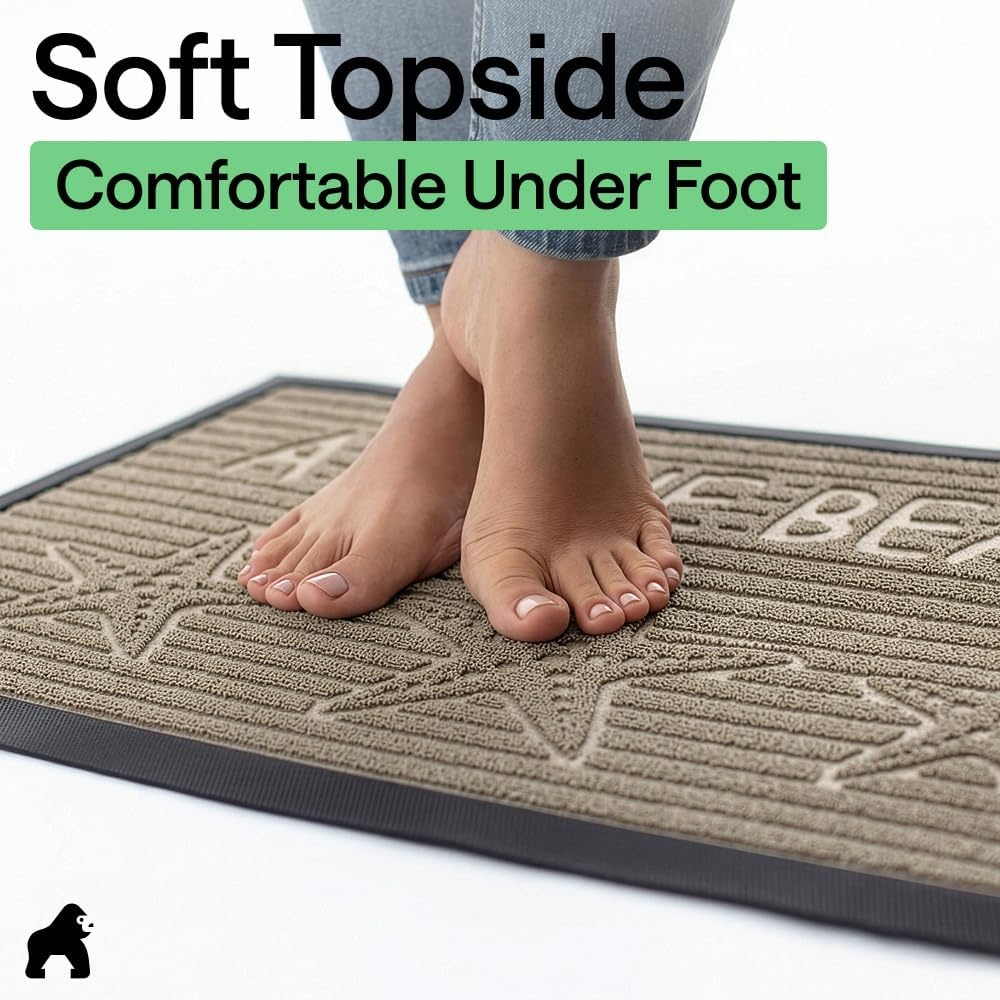 image:imageGORILLA GRIP 100 Waterproof AllSeason WeatherMAX Doormat US Designed Natural Rubber Stain Fade Resistant Low Profile Indoor Outdoor Door Mats Easy Clean 29x17 Gray DiamondSand Beach