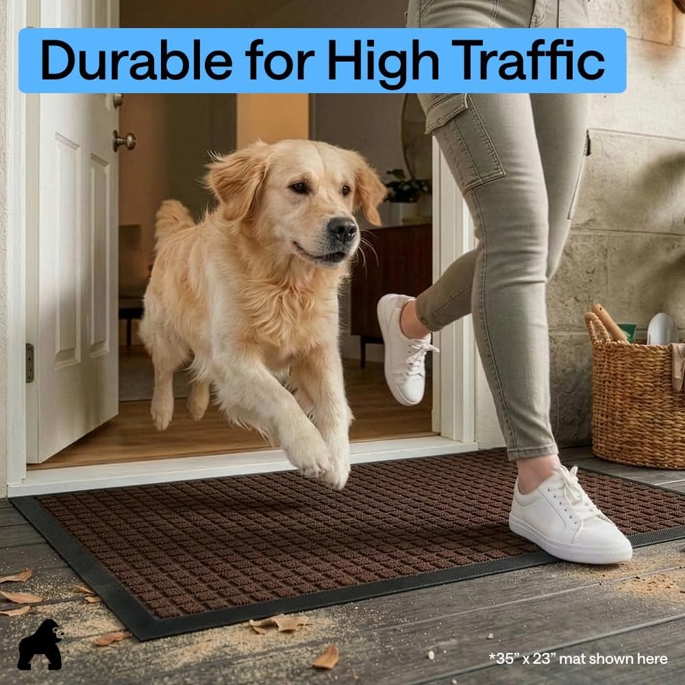 image:imageGORILLA GRIP 100 Waterproof AllSeason WeatherMAX Doormat US Designed Natural Rubber Stain Fade Resistant Low Profile Indoor Outdoor Door Mats Easy Clean 29x17 Gray DiamondCoffee Squares