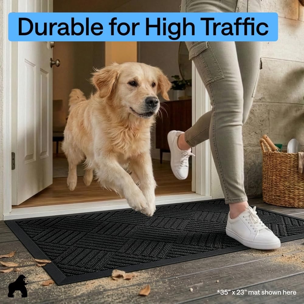 image:imageGORILLA GRIP 100 Waterproof AllSeason WeatherMAX Doormat US Designed Natural Rubber Stain Fade Resistant Low Profile Indoor Outdoor Door Mats Easy Clean 29x17 Gray DiamondBlack Diamond