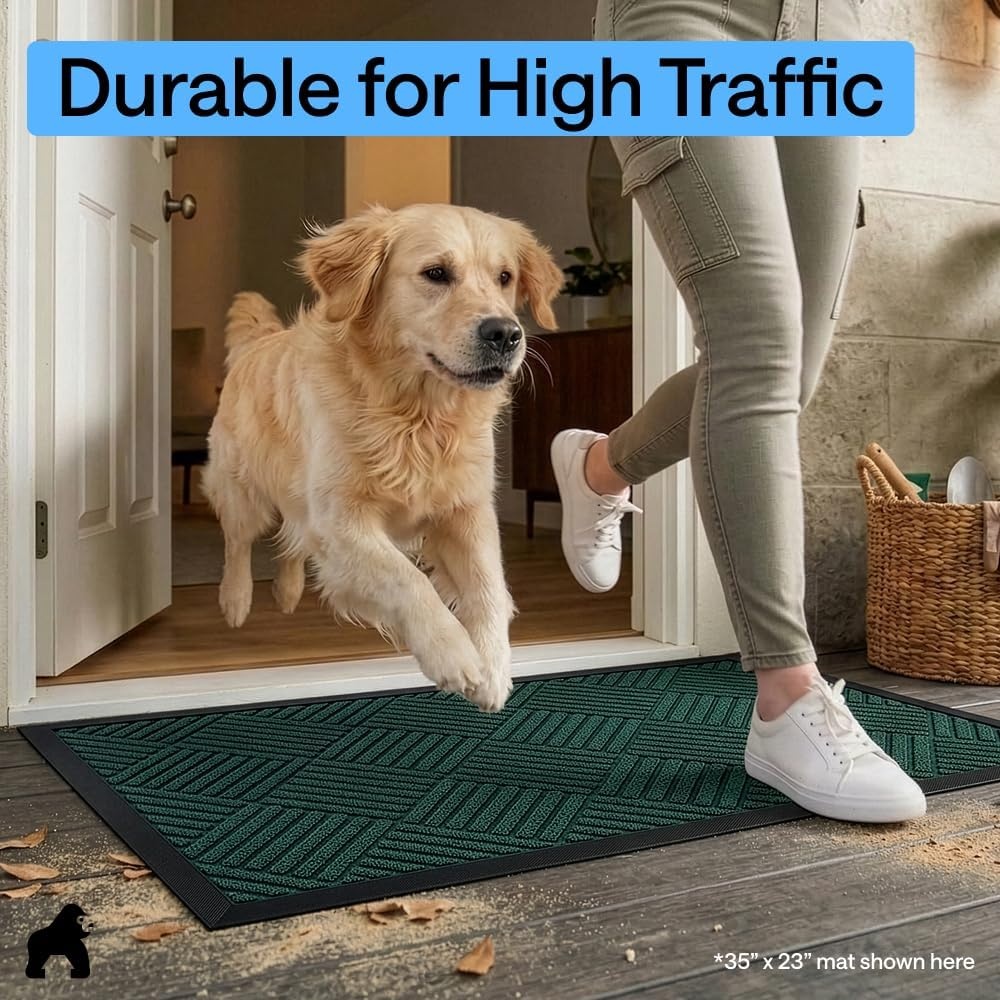 image:imageGORILLA GRIP 100 Waterproof AllSeason WeatherMAX Doormat US Designed Natural Rubber Stain Fade Resistant Low Profile Indoor Outdoor Door Mats Easy Clean 29x17 Gray DiamondGreen Diamond