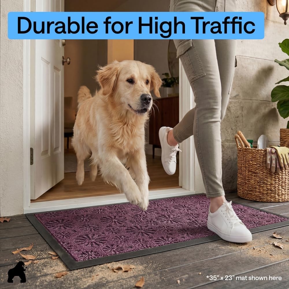image:imageGORILLA GRIP 100 Waterproof AllSeason WeatherMAX Doormat US Designed Natural Rubber Stain Fade Resistant Low Profile Indoor Outdoor Door Mats Easy Clean 29x17 Gray DiamondPurple Confetti Daisy