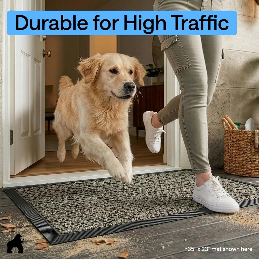 image:imageGORILLA GRIP 100 Waterproof AllSeason WeatherMAX Doormat US Designed Natural Rubber Stain Fade Resistant Low Profile Indoor Outdoor Door Mats Easy Clean 29x17 Gray DiamondSlate Geometric