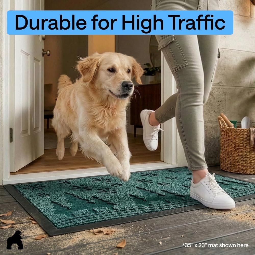 image:imageGORILLA GRIP 100 Waterproof AllSeason WeatherMAX Doormat US Designed Natural Rubber Stain Fade Resistant Low Profile Indoor Outdoor Door Mats Easy Clean 29x17 Gray DiamondEvergreen Snowscape