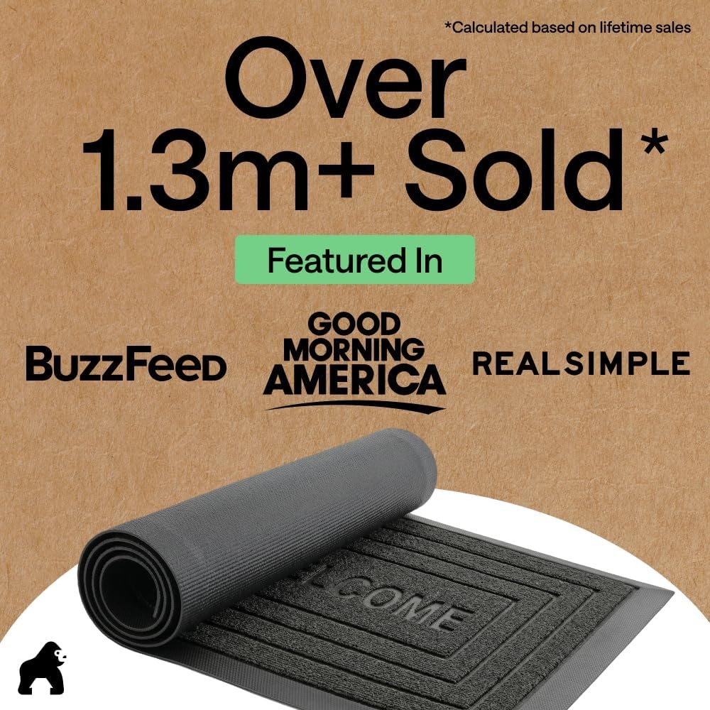 image:imageGORILLA GRIP 100 Waterproof AllSeason WeatherMAX Doormat US Designed Natural Rubber Stain Fade Resistant Low Profile Indoor Outdoor Door Mats Easy Clean 29x17 Gray DiamondBlack Welcome