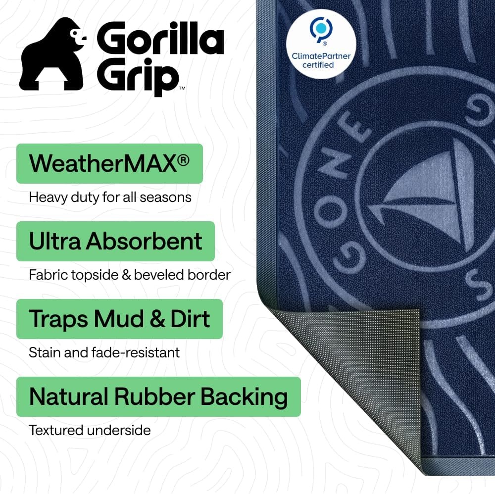 image:imageGORILLA GRIP 100 Waterproof AllSeason WeatherMAX Doormat US Designed Natural Rubber Stain Fade Resistant Low Profile Indoor Outdoor Door Mats Easy Clean 29x17 Gray DiamondBlue Gone Sailing