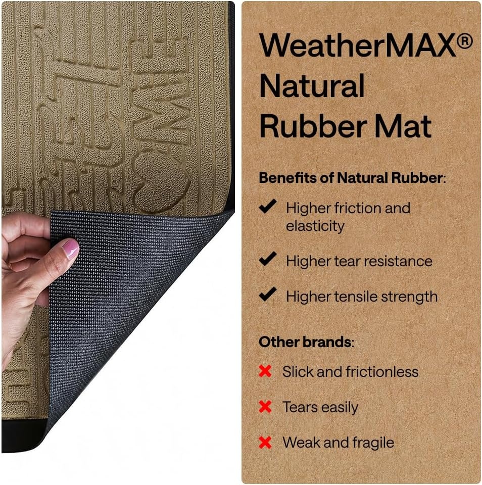 image:imageGORILLA GRIP 100 Waterproof AllSeason WeatherMAX Doormat US Designed Natural Rubber Stain Fade Resistant Low Profile Indoor Outdoor Door Mats Easy Clean 29x17 Gray DiamondAlmond Home Sweet Home