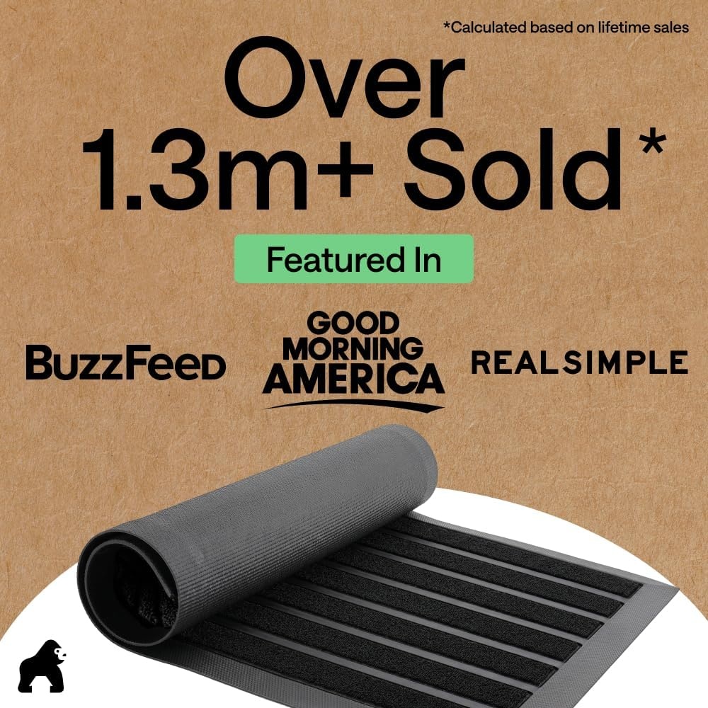 image:imageGORILLA GRIP 100 Waterproof AllSeason WeatherMAX Doormat US Designed Natural Rubber Stain Fade Resistant Low Profile Indoor Outdoor Door Mats Easy Clean 29x17 Gray DiamondBlack Stripe