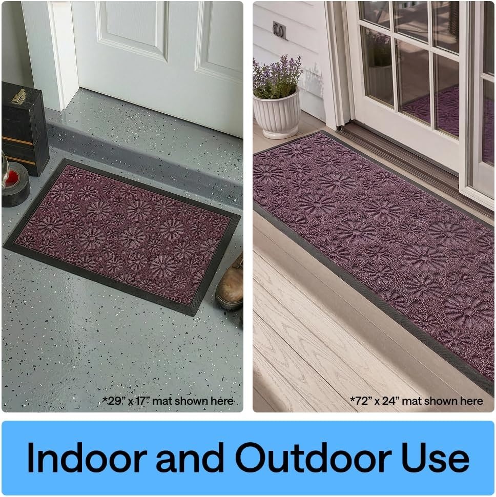 image:imageGORILLA GRIP 100 Waterproof AllSeason WeatherMAX Doormat US Designed Natural Rubber Stain Fade Resistant Low Profile Indoor Outdoor Door Mats Easy Clean 29x17 Gray DiamondPurple Confetti Daisy