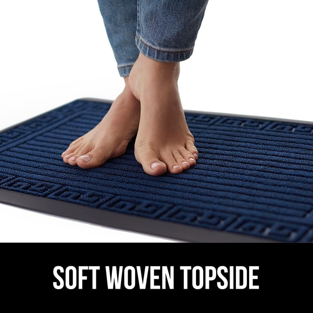image:imageGORILLA GRIP 100 Waterproof AllSeason WeatherMAX Doormat US Designed Natural Rubber Stain Fade Resistant Low Profile Indoor Outdoor Door Mats Easy Clean 29x17 Gray DiamondNavy Greek Keys